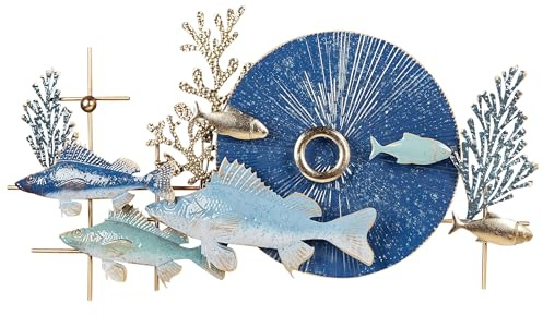 Wanddekoration Fische Kreis Metall blau / gold einteilig handgemacht Barium