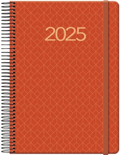 Dohe - Kalender 2025, Tag pro Seite, A5 (14 x 20 cm), 12 Monate Januar bis Dezember, Ringverschluß, Jahresplaner auf Spanisch, Büromaterial - Newport Orange