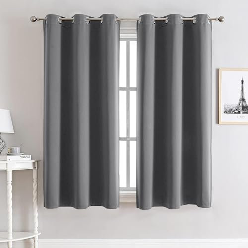 My home store Charcoal Blackout Curtains for Bedroom Super Soft Solid Thermal Insulated Eyelet Blackout Curtains for Living Room, W 46 x L 54 (2 Panels)