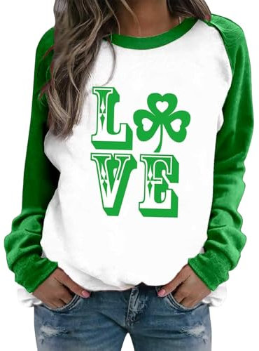 Generisch Sweatshirt Women Irish Shirt Green Sequin Graphic Print Long Sleeve Shirts Sweater Top Turnanzug Mädchen Langarm Samt (Coffee, XL)
