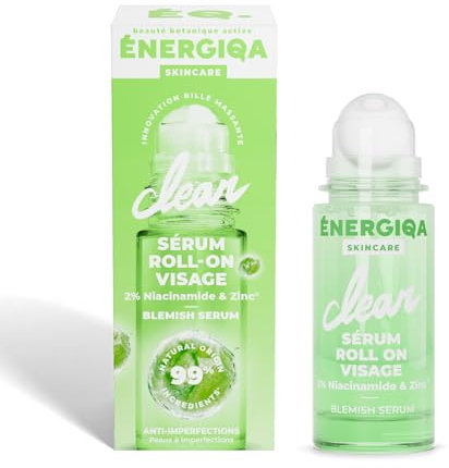 Energiqa Soins Visage by ENERGIE FRUIT – Sérum Purifiant Niacinamide Zinc – Anti-Rougeurs, Points Noirs, Pores Dilatés – 99% Naturel - Peaux Grasses à Imperfections – Roll On 30 ml