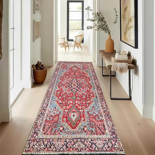 XQKXHZ Teppich Läufer Flur rutschfest Teppichläufer Flur Waschbar, Lang Vintage Boho Küchenteppich, Flurläufer, Teppich Läufer für Flur, Küche, Korridor, Schlafzimmer, Wohnzimmer,120x320cm