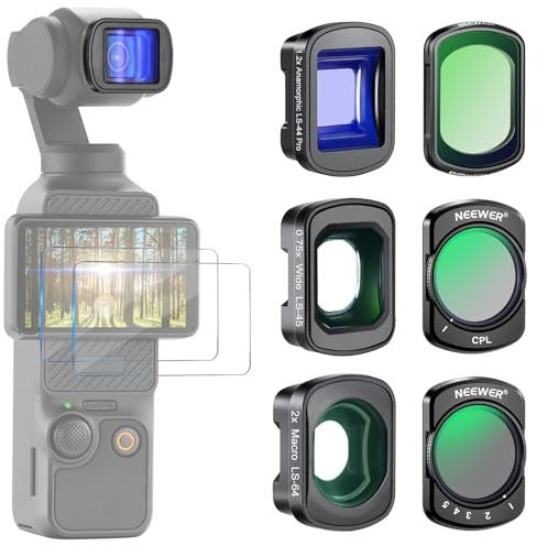 NEEWER Filtre Diffusion Noir 1/4 Variable ND2-32 CPL pour Effet Cinématographique Brume,0.75x Objectif Grand Angle,2X Macro,1.2X Anamorphique Bleu Compatible avec DJI Osmo Pocket 3 4 Xtra Muse,FL-B28