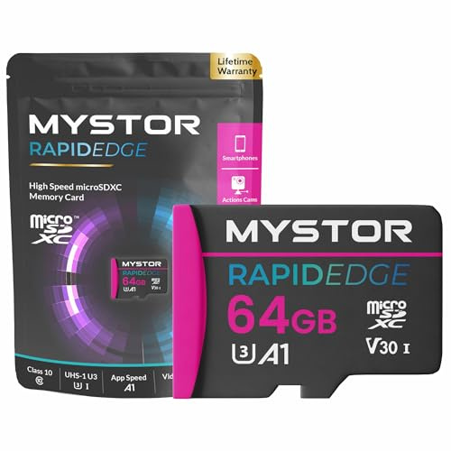 Mystor Micro SD Memory Card for Samsung Galaxy A10, A10s, A12, A20, A20s, A30, A30s, A32, A40, A42, A50, A50s, A52, A60, A70, A70s, A90, M10s, M30s Phone Memory Card MicroSD (64GB MicroSD RapidEdge)