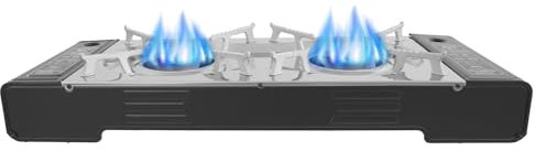 Gaskocher 2-Flammig mit Grillplatte, Tragbarer Campingkocher Gasgrill, Camping Grill Gas Stove, Campinggaskocher BBQ Set mit Koffer, für Camping, Reisen, Trekking und Kochen im Freien