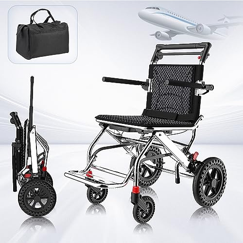 Silla de ruedas plegable y ligera, de aleación de aluminio, con freno de mano, para adultos y niños, diseño portátil para una fácil movilidad