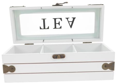 UKCOCO Caja De Almacenamiento De Bolsitas De Té Soporte De Azúcar De Madera Contenedor De Té Sostenedor Del Paquete De Azúcar Cajas De Almacenamiento Del Compartimiento Madera Blanco