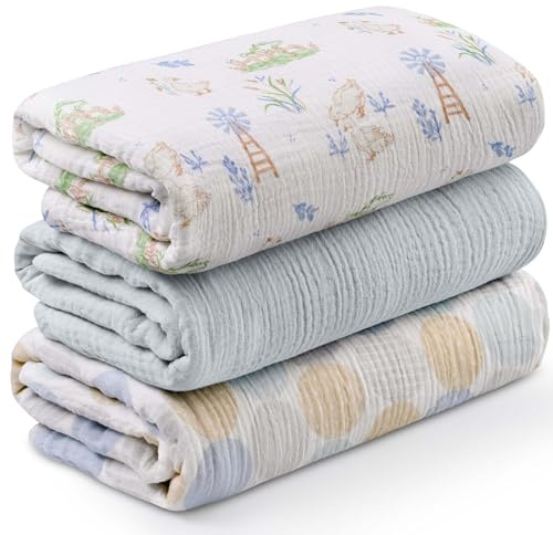 Soarwg Kids Musselin Pucktücher Baby, 3er-Pack, 95x100cm | Bauernhof-Ferien Design. 95x100cm Musselin. Pucktuch, Spucktuch. Waschbar. Oeko-Tex.