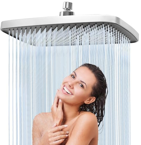 Rociador Ducha Efecto Lluvia 30x20cm, Alcachofa de Ducha Grande de Techo Cuadrada, Cabezal de Ducha en Acero Inoxidable con Filtro Antical, Cabezal de Ducha de Alta Presión y Ángulo Ajustable 360°