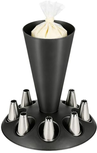 Healifty Support Poche à Douille Pâtisserie avec Emplacements: Présentoir 21x19cm pour Remplissage Crème et Glaçage - Accessoire Rangement Douilles Noir