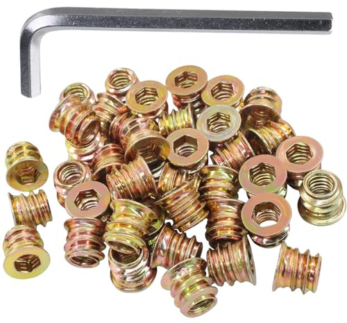Lot de 40 écrous à six pans creux M5 x 12 mm, inserts filetés pour écrous d'insertion en alliage de bois, clé hexagonale M5, étui de rangement, pour meubles en bois, armoires, doré