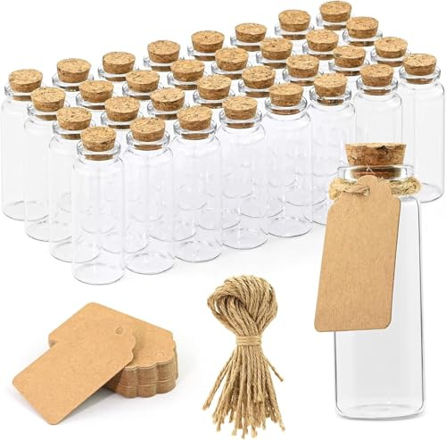 Mini Glasflaschen mit Korken - 32Stk x 40ML Reagenzglas mit Etiketten Hanfseil kleine Glasflaschen Geschenk Gläser Set Flaschen zum Befüllen Gewürzgläser für Hochzeit Gastgeschenk, Deko Weihnachten