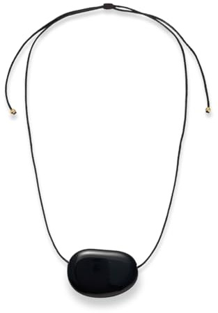 Grozilym Bean Pendant Necklace for Women, Minimalist Pebble Charm on Adjustable Black Cord, Chunky Gold Statement Necklace