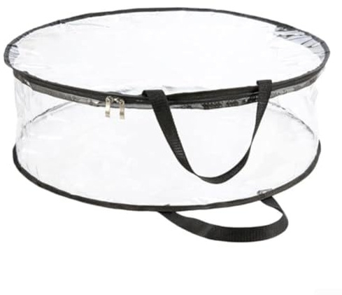 Leichte PVC-Kranz-Aufbewahrungstasche mit runder Form und doppeltem Reißverschluss, transparentes Design ermöglicht einfache Identifizierung und schützt Weihnachtskränze vor Beschädigungen