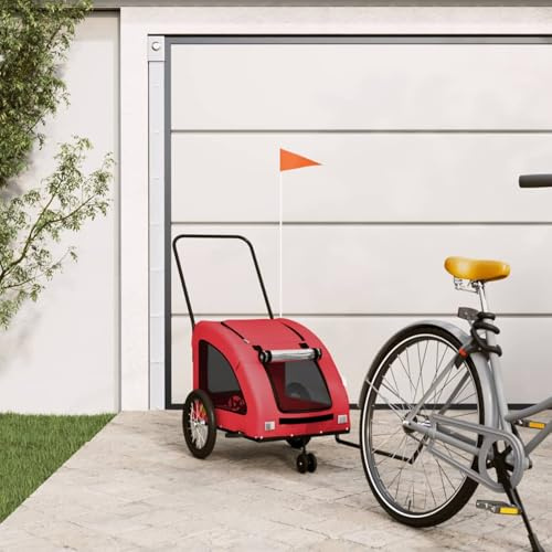Gecheer Fahrradanhänger für Hunde, Rot aus Oxford-Gewebe mit Eisenrahmen und PVC-Dach, 124.5x63.5x66cm, bis 45kg Tragkraft für kleine Haustiere und Camping