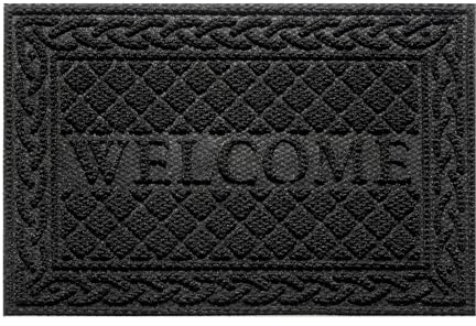 Front Door Mat Outside Entrance, Durable Outdoor Indoor Mat, Low Profile Heavy Duty Doormat, Non-Slip, Traps Dirt and Moisture, Easy Clean Patio Porch Entryway Mat, 40 x 60 cm (Black)
