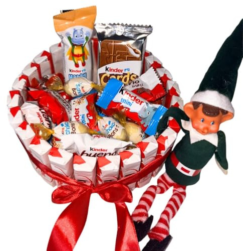 Donda's House® Cesta Kinder. ELFO. Duende Travieso. Huevos Kinder. Cesta kinder Navidad. Chocolates para regalar. Contiene 46 Piezas. Huevos Sorpresa. Regalo Ideal Navidad.
