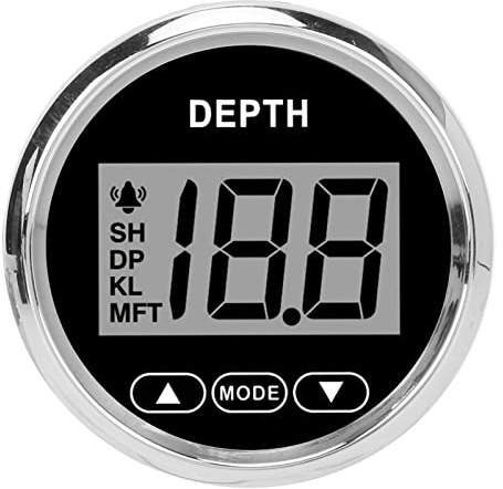 HUSHUI 52-mm-Marine-Tiefenmesser, Edelstahl 316L-Lünette, Beschlagfreies Glas, IP67, mit Weißer Hintergrundbeleuchtung, Alarmleistung, für Yachten, Fischerboote, Kleine und Mittlere