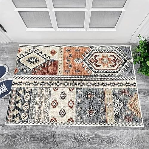 Alfombra de retazos, 120 x 160 cm, antideslizante, lavable a máquina, pelo corto, alfombra vintage para sala de estar, entrada, oficina, escritorio, mesita de noche, dormitorio, geométrica tradicional