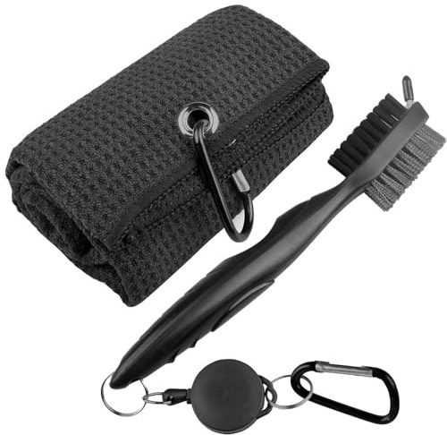 Lunarthos Kit di pulizia per mazze da golf, accessori per borsa, include asciugamano in microfibra a nido d'ape con clip e spazzola per mazze da golf, regalo ideale per uomini e donne
