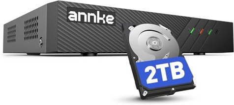 ANNKE 8CH PoE NVR Überwachungssystem Rekorder mit 2TB Festplatte für 24/7 Aufnahme, Innen und Außen Sicherheit, unterstützt 8X 6MP/5MP/1080p/720p HD PoE IP Kameras, H.265+