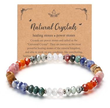 JSDDE 7 Chakra Armband facettierten Natursteine Perlenarmband für Damen Frauen Heilstein Armband Yoga Meditation Armbänder für Positivität, Schutz & Energie