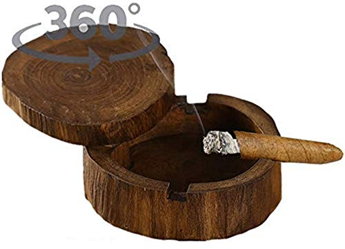 WJSX 5-Zoll-Original-Aschenbecher aus Holz Zigarrenaschenbecher einzigartige handgefertigte 360-Grad-Drehfeuerabdeckung Freien und drinnen