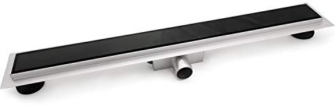 Elbe Canaletta Doccia 60cm in acciaio inossidabile, canalina doccia a pavimento con vetro nero, Piletta drenaggio per bagno RN-K060G