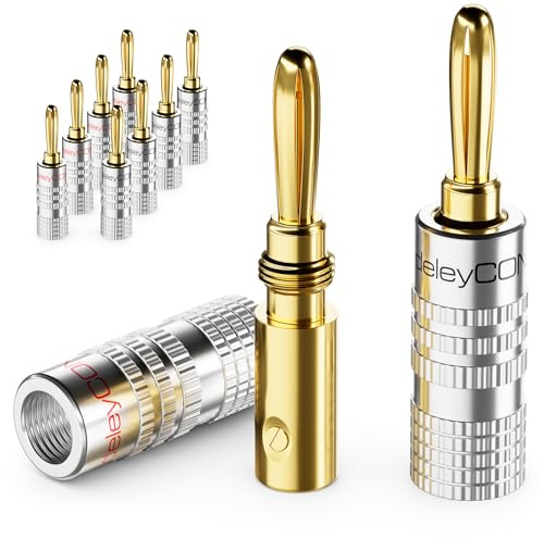 deleyCON Bananenstecker Set vergoldet, schraubbar, 10 Stück - Silber | Für Lautsprecherkabel, Boxenkabel 0,75 mm - 4,5 mm, HiFi Audio Heimkino Receiver