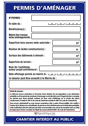 Signalétique.biz France - Signalétique.biz - Panneau Permis d'Aménager + Marqueur Noir - Akylux 80x120 cm Anti-UV Avec Œillets