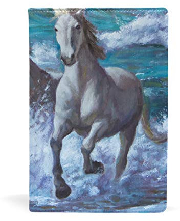 EZIOLY Öl-Gemälde von Pferden am Meer, dehnbar, passend für die meisten Hardcover-Lehrbücher bis 22,6 x 14,5 cm, klebstofffreier Stoff für Schulbücher Einfach anzubringen. Wash & Re-Use