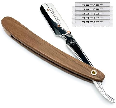 Parker Safety Razor Holz-Berufsherrenfriseur Rasiermesser und 5 Klingen Griff
