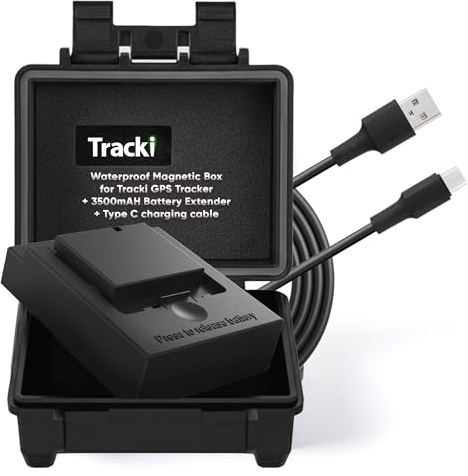 Tracki Magnetischer Wasserdichter Mini-Kasten + 3500mAh 6X längere Akkulaufzeit, für GPS-Tracker für Fahrzeugortung, Echtzeit-GPS-Tracker für Fahrzeuge, verstecktes Ortungsgerät Nicht inbegriffen