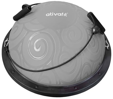 ATIVAFIT 60 * 18cm bis 300KG Yoga Balance Trainer Ball, Balancetrainer Gymnastikball Halbkugel mit Expander & Pumpe, rutschfest Yoga Gymnastik Ball Yoga für Krafttraining Gleichgewichtstraining Grau