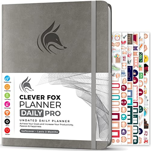 Clever Fox Planner Daily PRO - Daily Life Planner and Gratitude Journal to Increase Productivity, Time Management and Hit Your Goals, Undated, A4 Size - 21.5x28cm, Lasts 3 Months (Grey)