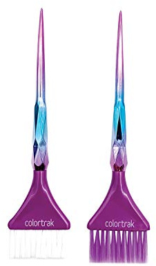 Colortrak The Aurora Collection Wide Color Brushes, Gem-Cut Handle, Tapered End, Stain-Free Metallic Finish, Matches Other The Aurora Collection Products, 2 Pack - 1xFirm Bristle, 1xFeather Bristle