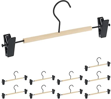 Relaxdays Hosenbügel 10er Set, verstellbare Clips, Spannbügel für Röcke & Hosen, HBT: 11,5 x 30,5 x 3cm, schwarz/Natur