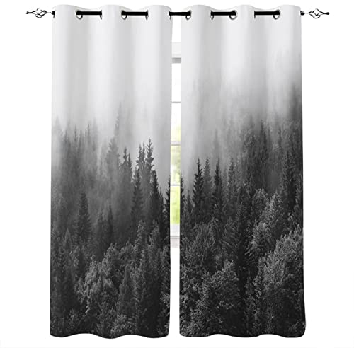 MTBDDyyds Verdunkelungsvorhänge 3D Drucken 160X115Cm Grau Bäume Landschaft Verdunklungsvorhänge Kinderzimmer 2 Stück Vorhang Blickdicht Ösenschal Kindergardinen Junge Verdunklungsgardine