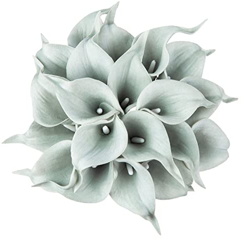 DuHouse - Confezione da 20 fiori di giglio di calla artificiali in lattice, consistenza naturale al tatto, per matrimonio, bouquet, decorazione per la casa e feste (Grigio)
