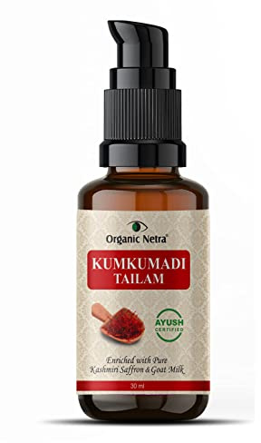 Organic Netra - Kumkumadi Tailam Ayurvédico, Aceite Facial para Piel Brillante Enriquecido con Azafrán Puro de Cachemira y Leche de Cabra Reduce la Pigmentación y Difumina las Manchas Oscuras, 30ml