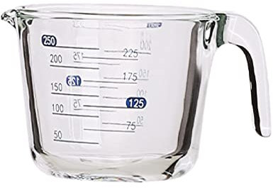 TOMYEUS Vaso Medidor Cristal, 500 ml, Resistente al Calor, Apto para Microondas, Escala en ml, oz, Cups, Transparente, 100%,250ML