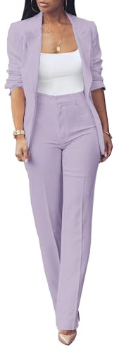 HuiSiFang Womens Fall Fashion 2 Piece Blazer Sets Open Front Blazers and Slim Fit Pants Suits Set
