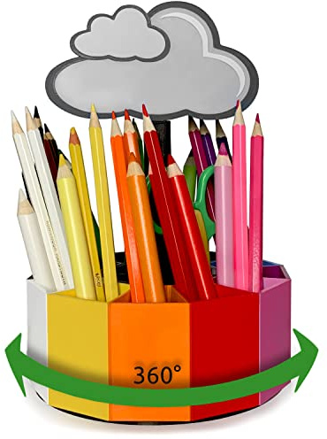 KAJAWIS Rotierende Organizer für Buntstifte Schreibtisch Organizer für Kinder ECO Stiftehalter 360 Grad Größe XL (Grey cloud)