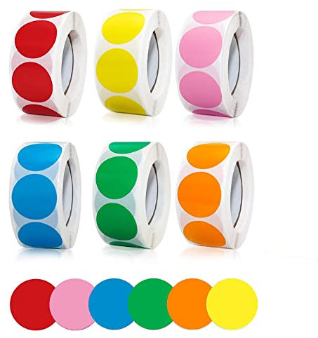 Yqhugbc Klebepunkte Bunt Punkt Aufkleber 1 Zoll Punkte Sticker Rolle Dot Etiketten, 3000 Stück, 6 Farben, für DIY-Scrapbooking-Kalender