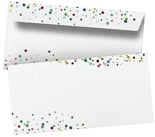 50 Briefumschläge DIN Lang Konfetti Party Bunt selbstklebend ohne Fenster | Brief-Umschlag mit Design-Motiv bedruckt | für Einladung und geschäftlich 90 g/m²