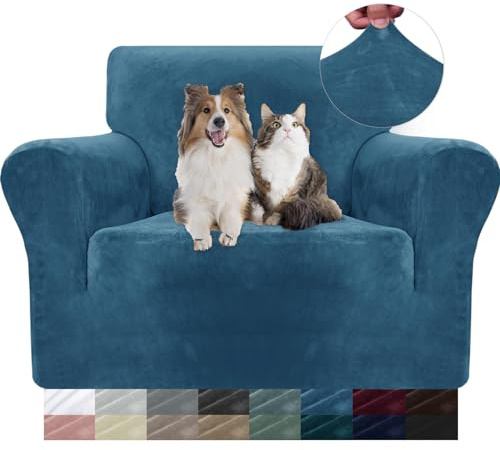 YSTELLAA Copridivano Velluto, Copripoltrona 1 Posto con Braccioli, Copridivano AntiGraffio Gatto, Copri Divano Elasticizzati, Copridivani Antimacchia Lavabile Antiscivolo Sofa Cover, Blu Pavone