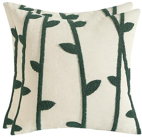 Tosleo Lot de 2 Housse de Coussin 45 x 45cm Taie d'oreiller Vigne Verte en Coton Lin pour Chambres Canapé Maison Voiture Printemps Deco