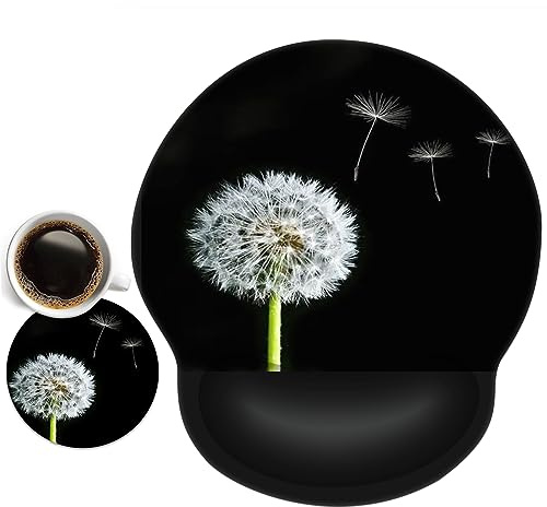 newplenty Mauspad,Mousepad Mit Handauflage, Mauspad Mit Gelkissen,Ergonomisches Mousepads Mit Untersetzer für Computer, Laptop (Löwenzahn)