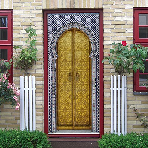Türfolie Selbstklebend Goldene Vintage Tür Türtapete PVC Türposter Tapete Abnehmbar Türaufkleber Abziehen und Aufkleben Klebefolie Möbel Wasserdichte Fototapete Türfolie 95x215cm