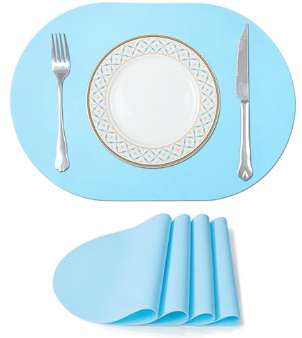 fanquare Silikon Platzsets 4er Set, rutschfeste Hitze und kältebeständige Platzsets, Hellblau Platzsets für Kinder Erwachsene, 43 x 30cm